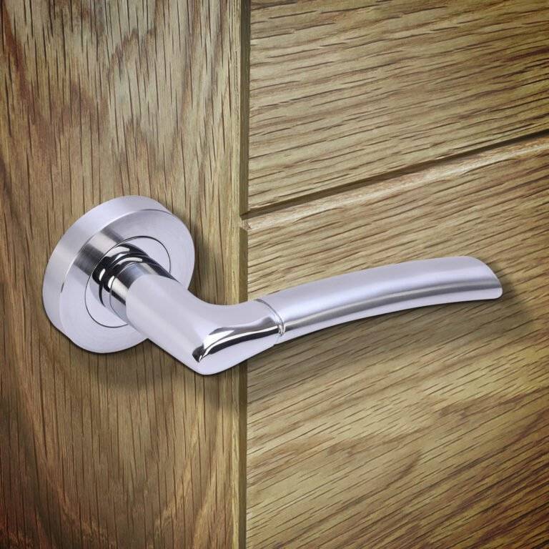 Drava Door Handle Bathroom Pack Chrome/Satin Chrome with Lock and 75mm Latch