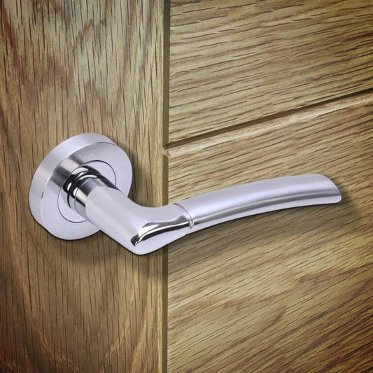 Drava Fire Door Handle Pack Chrome/Satin Chrome with 75mm Latch