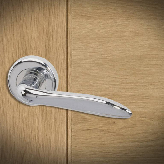 Danube Fire Door Handle Pack Chrome/Satin Chrome with 65mm Latch