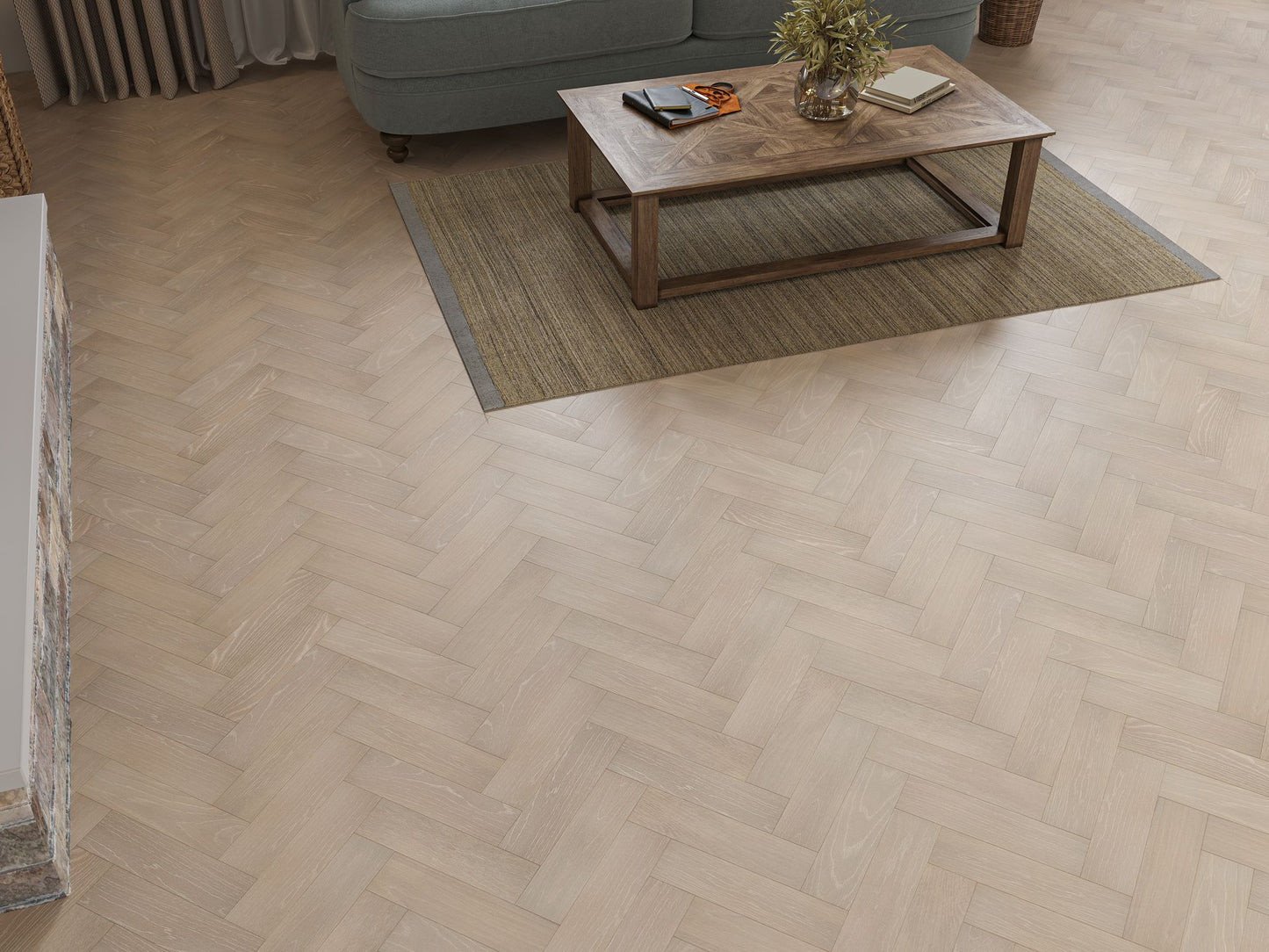 Liberty Wood Herringbone Real Wood 10mm Engineered Flooring Grey Oak Brushed Lacquered Finish