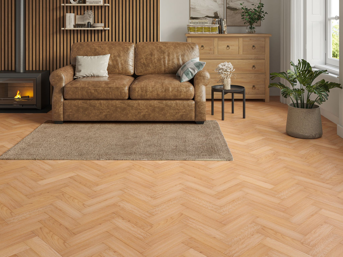 Liberty Wood Herringbone Real Wood 10mm Engineered Flooring White Oak Brushed Lacquered Finish
