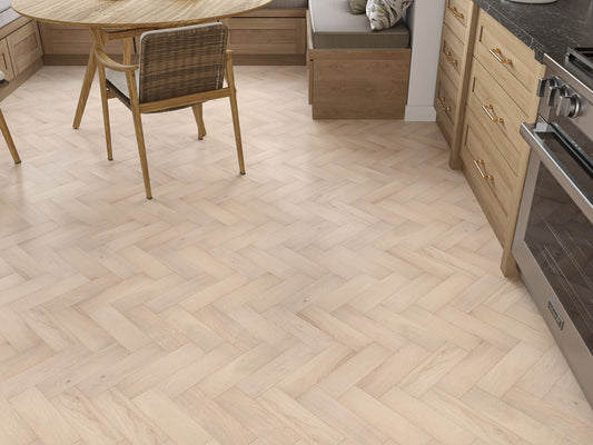 Liberty Wood 14mm Herringbone Real Wood Flooring Light Oak Brushed UV Lacquered