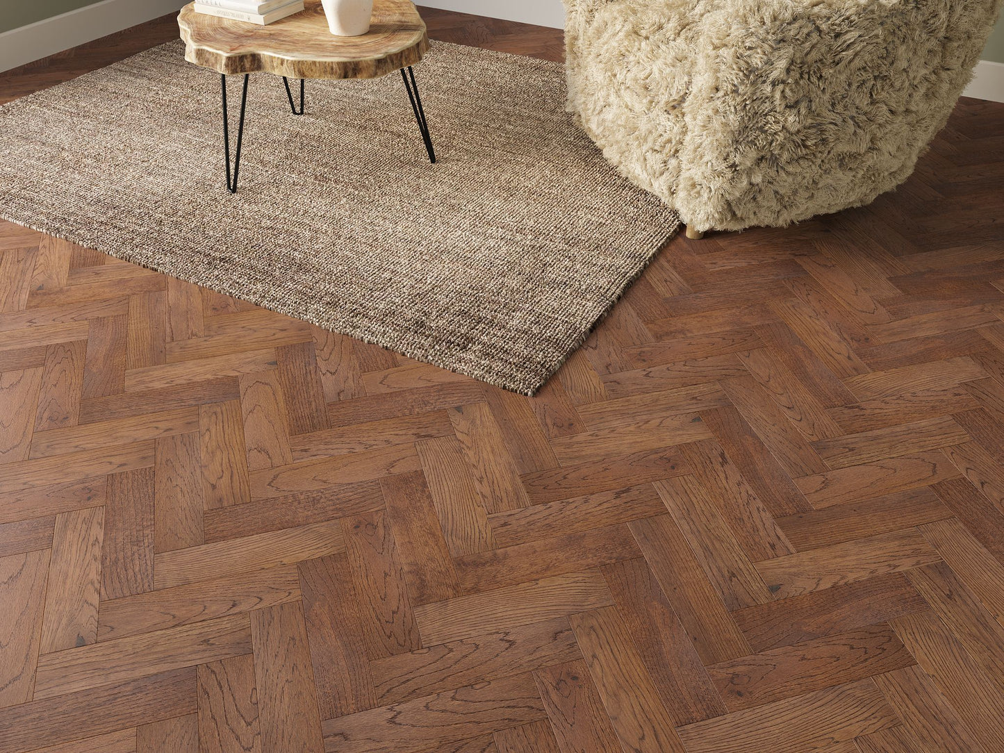 Liberty Wood Herringbone Real Wood 10mm Engineered Flooring Dark Oak Brushed Lacquered Finish