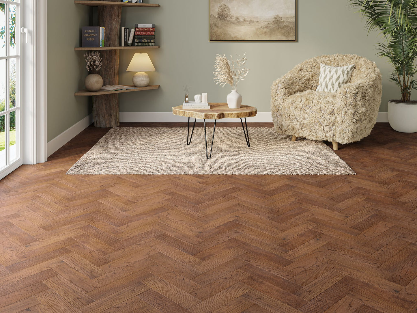 Liberty Wood Herringbone Real Wood 10mm Engineered Flooring Dark Oak Brushed Lacquered Finish